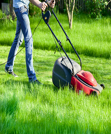 Man with lawnmower